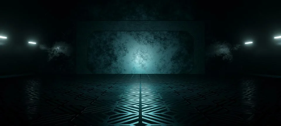 Empty Blank Scifi Interior Technology Room Glowy Light Blue Green Colors Futu Stock Illustration