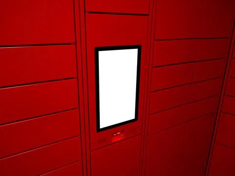 Empty Blank Screen of a Red Parcel Locker Foto stock