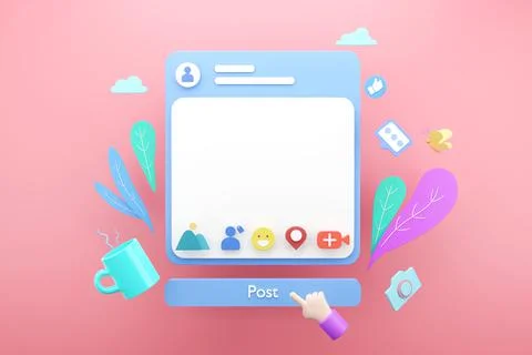 Empty blank social media post frame application online for text advertising c Stock Illustration