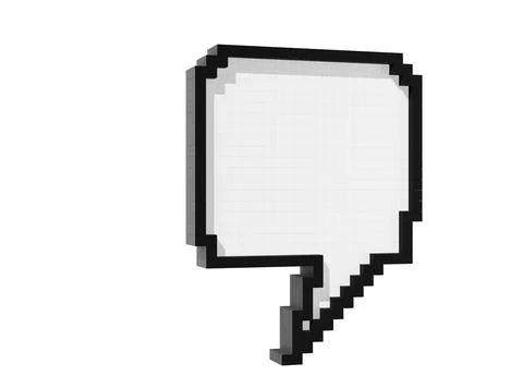 Empty, blank, square shaped 3D pixelized voxel speech bubble or balloon iso.. Illustration
