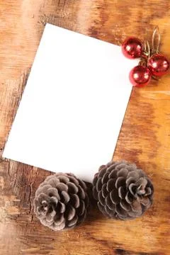 Empty blank, two cones and  fur-tree balls Stock Photos