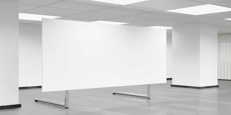 Empty blank white board flip chart in big room office 3d render illustration Stock Illustration