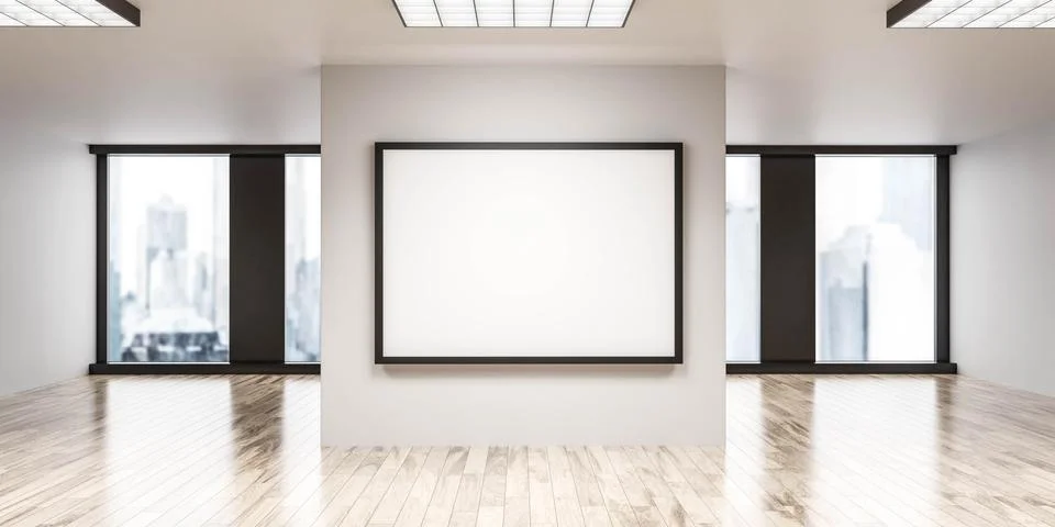 Empty blank white board flip chart with modern office background with big Stock Illustration
