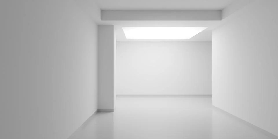 Empty blank white corridor or hallway background with light panel, modern i.. Stock Illustration