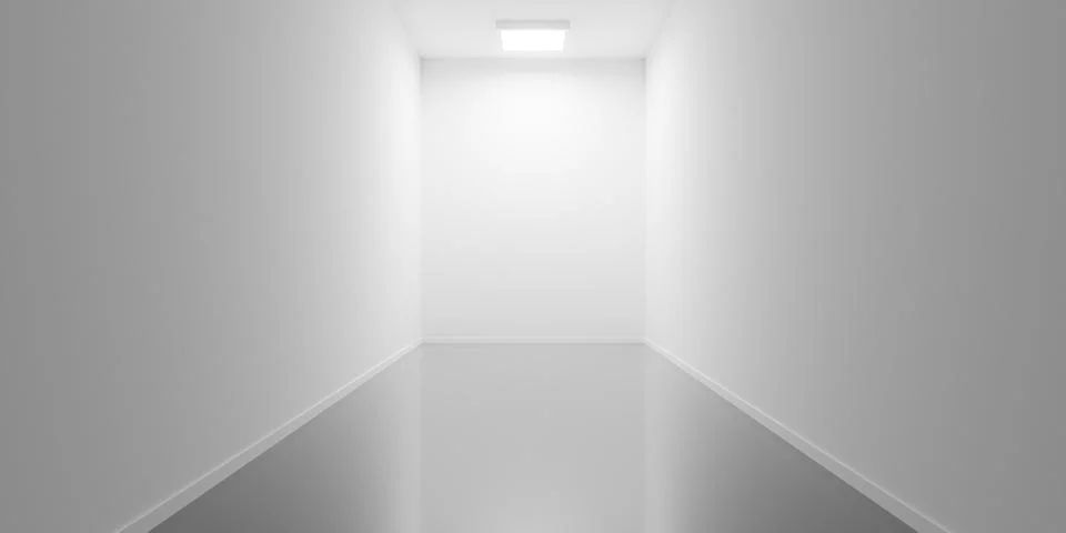 Empty blank white hallway or room background with single square light and g.. Illustrazione stock
