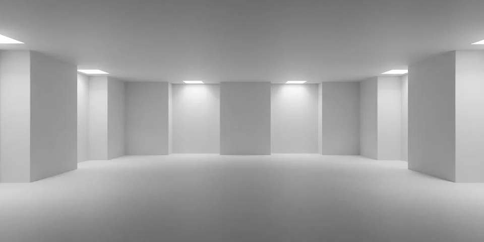 Empty blank white large room or art gallery background with niches with spo.. Stock Illustration