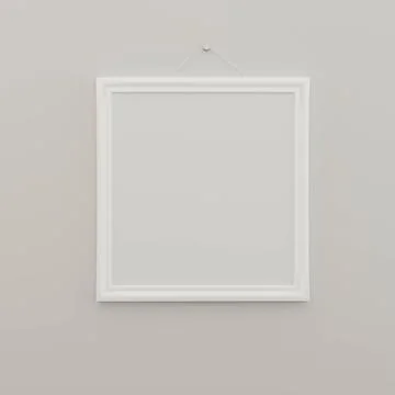 Empty blank white picture frame on white wall background 3d render illustration Illustrazione stock