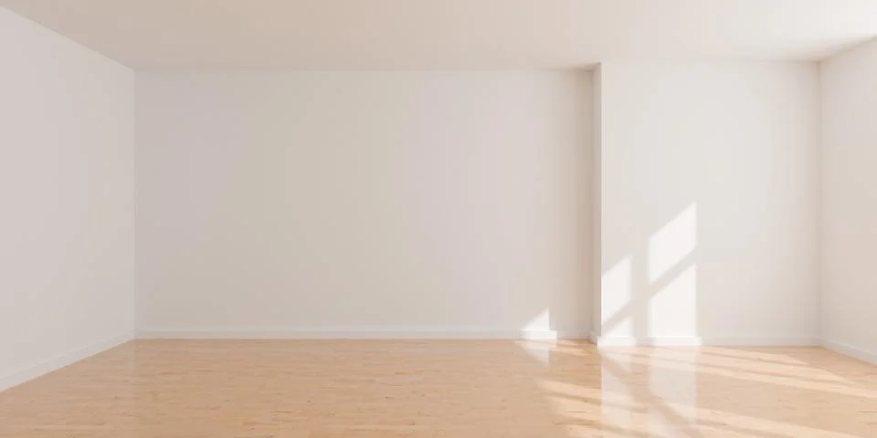 Empty blank white room background with window shadow on the back wall and w.. Stock Illustration