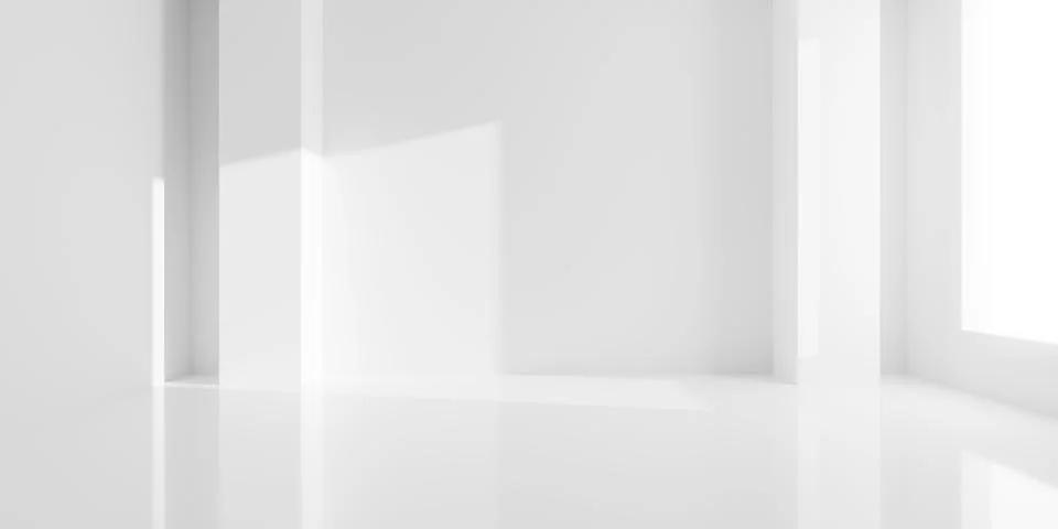 Empty blank white room background with sunlight thru window, pillars and sh.. Stock Illustration