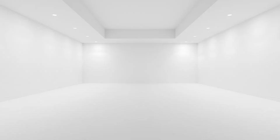 Empty blank white room background with offset ceiling and rows of small spo.. Stock Illustration