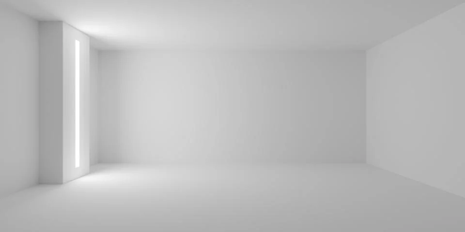 Empty blank white room background with wall pillar with light inlay on the .. Stock Illustration