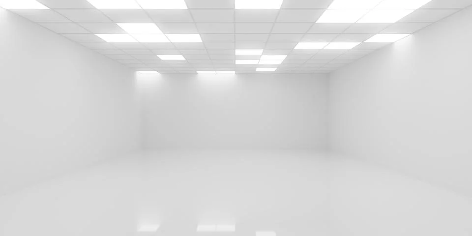 Empty blank white room background with tiled ceiling and randomly placed li.. Stock Illustration