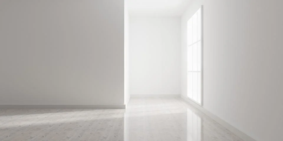 Empty blank white room background with window, niche and wooden floor, mode.. Stock Illustration