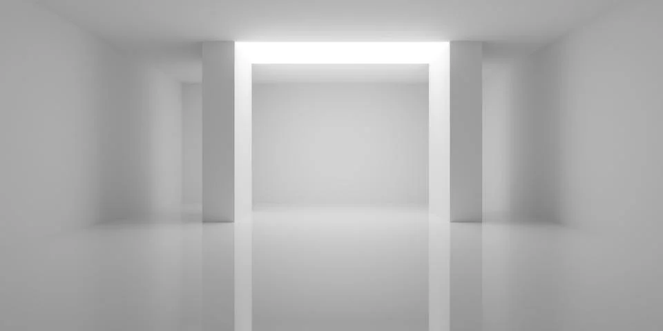 Empty blank white room background with two pillars ad large ligth in betwee.. Stock Illustration