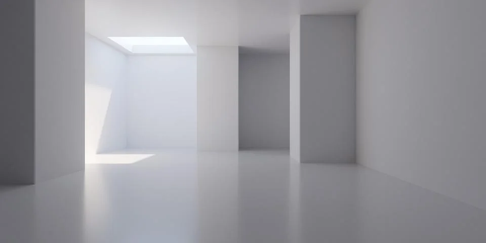 Empty blank white room background with pillars and square ceiling opening w.. Stock Illustration