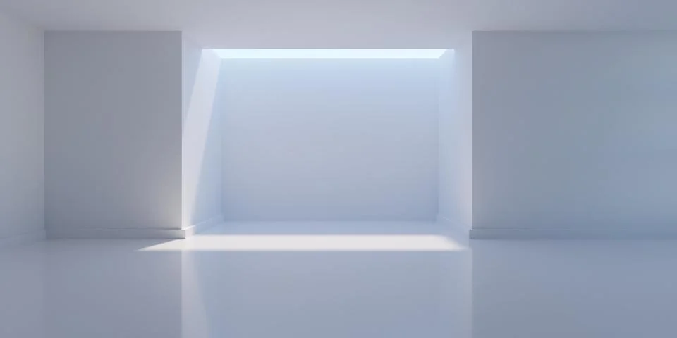 Empty blank white room background with light from opening above niche in ba.. Ilustração Stock