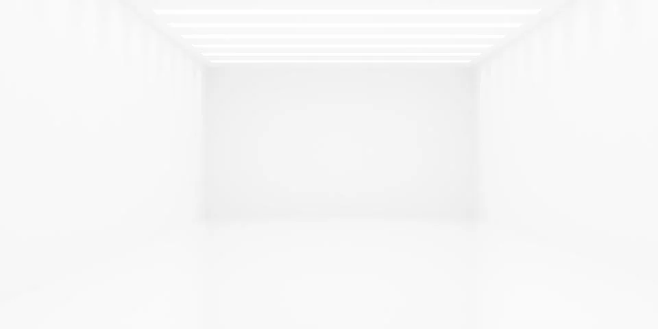 Empty blank white room background with row of inset stripe lights in the ce.. Stock Illustration