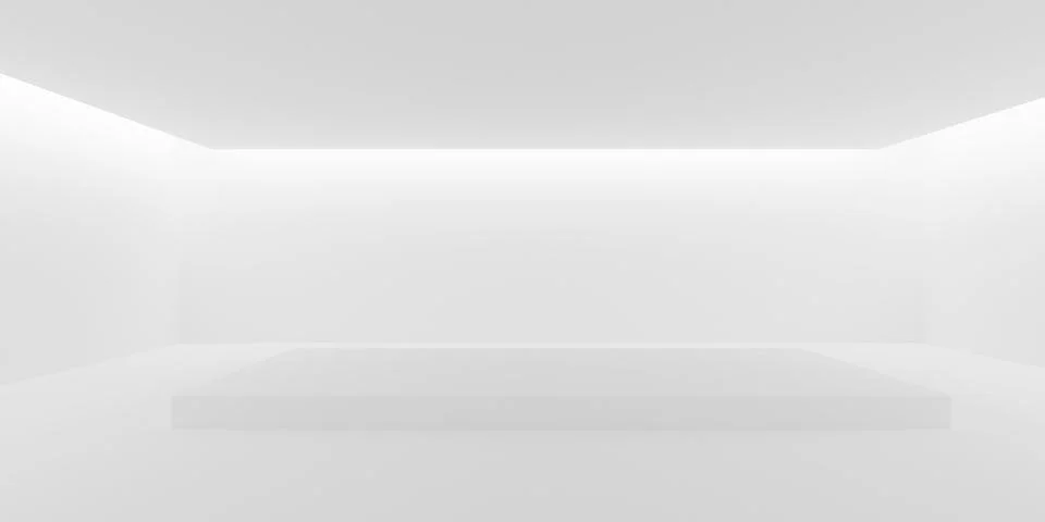Empty blank white room background with indirect ceiling light and central p.. Stock Illustration