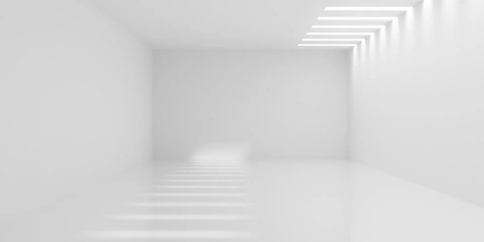 Empty blank white room background with series of inset stripes with sunligh.. Stock Illustration
