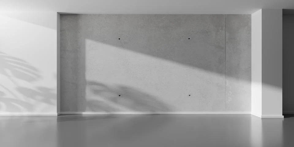 Empty blank white room background with concrete wall, plant shadow, pillar .. Stock Illustration