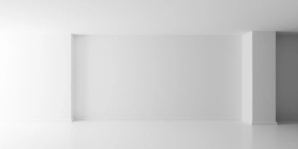 Empty blank white room background with recess, pillar and shiny floor, mode.. Stock Illustration
