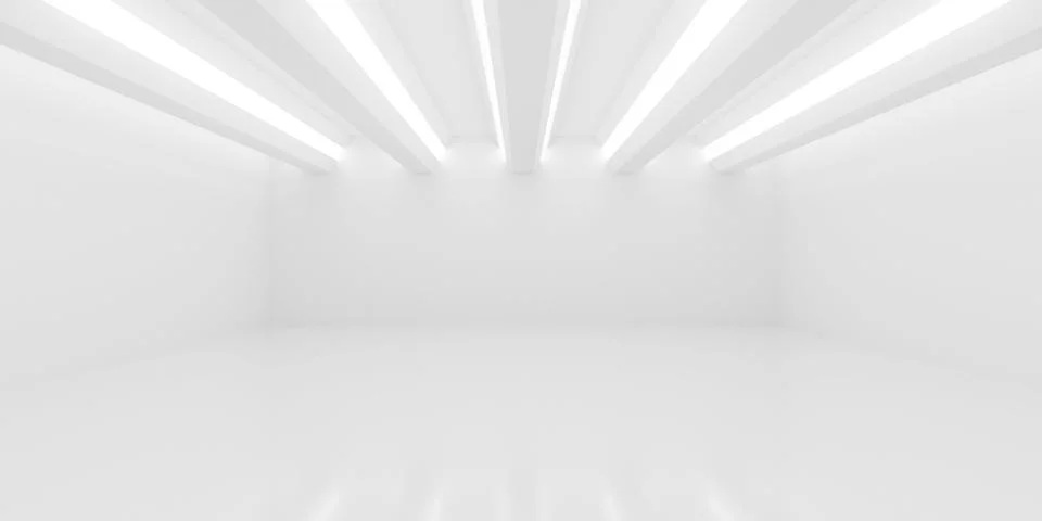 Empty blank white room background with zig-zag ceiling beams with inset lig.. Stock Illustration