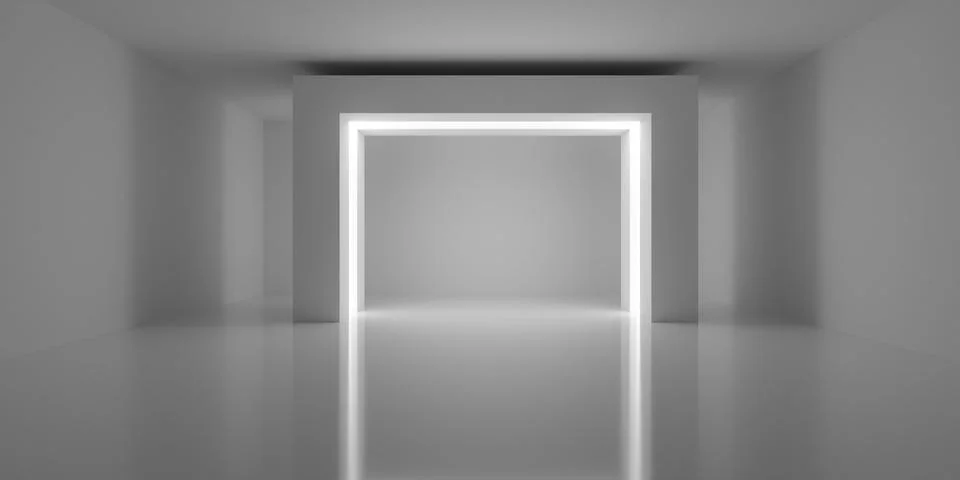 Empty blank white room background with free standing rectangular arc with i.. Stock Illustration
