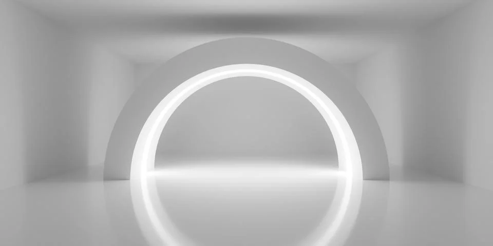 Empty blank white room background with round arc with inset light, modern i.. Stock Illustration