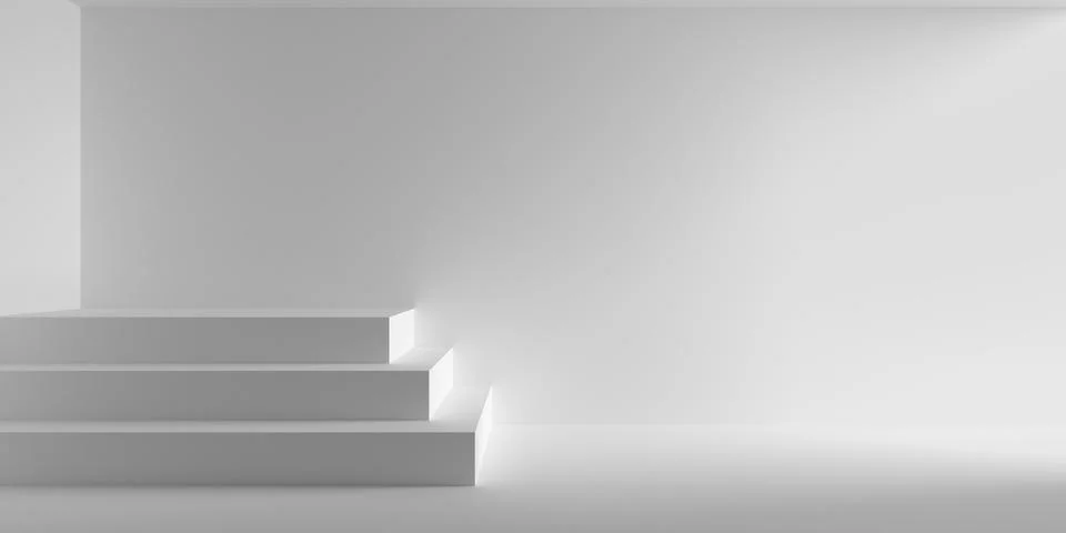 Empty blank white room background with rectangular stepped podium or dais i.. Stock Illustration