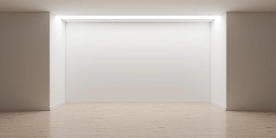 Empty blank white room background with back wall recess with top light and .. Stock Illustration