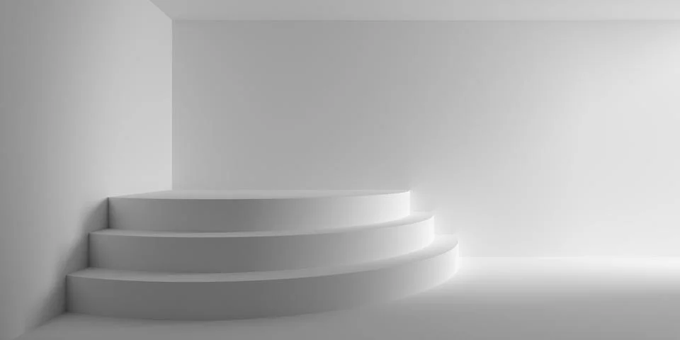Empty blank white room background with round podium or dais steps in the co.. Stock Illustration