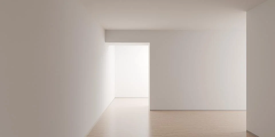 Empty blank white room background with multiple rooms and wooden floor, mod.. Stock Illustration