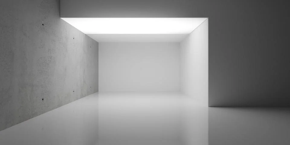 Empty blank white room background with large light panel and single concret.. Stock Illustration