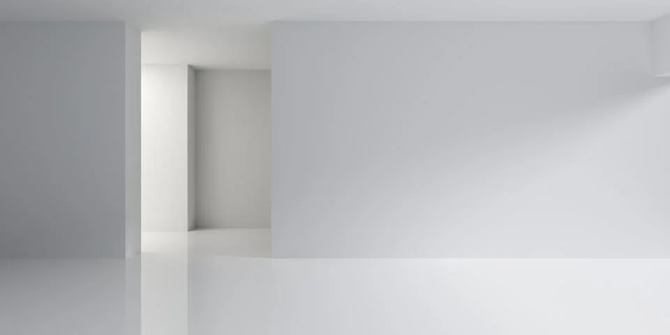 Empty blank white room interior background with hallway and niches, modern .. Stock Illustration