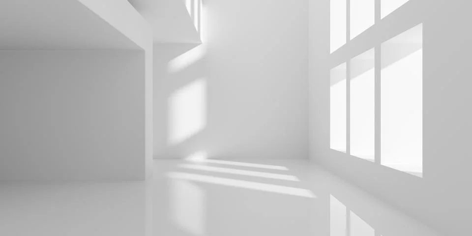 Empty blank white room interior background with large windows and separated.. Stock Illustration