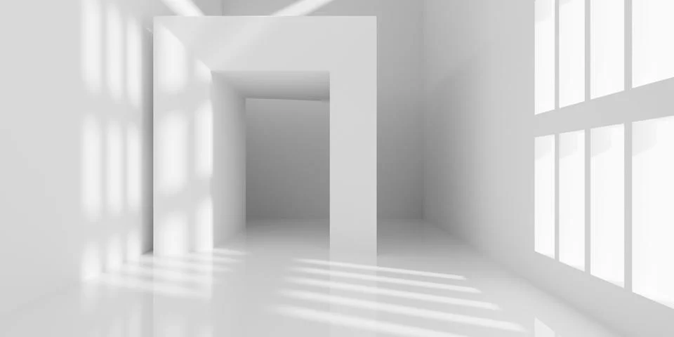 Empty blank white room interior background with large windows and separated.. Stock Illustration
