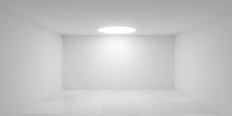 Empty blank white room or art gallery background with single round light an.. Stock Illustration