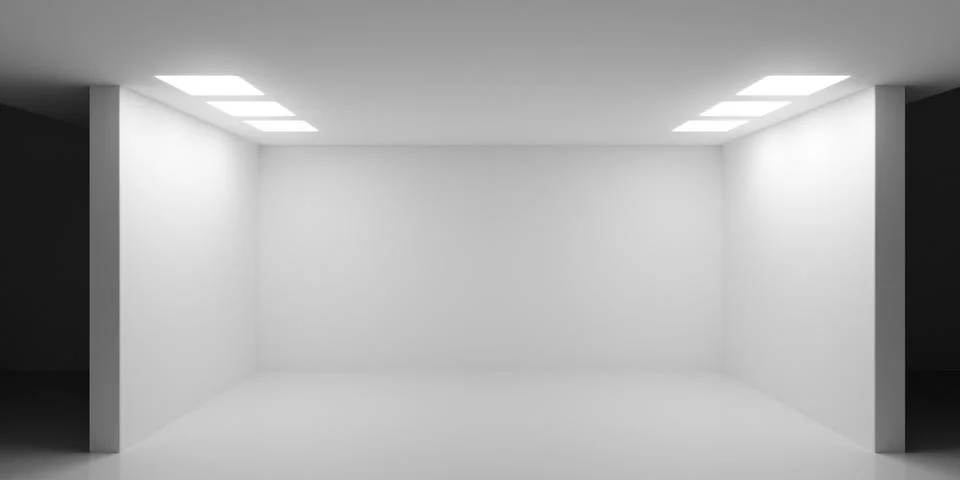 Empty blank white room or art gallery background with openside walls and sq.. Stock Illustration