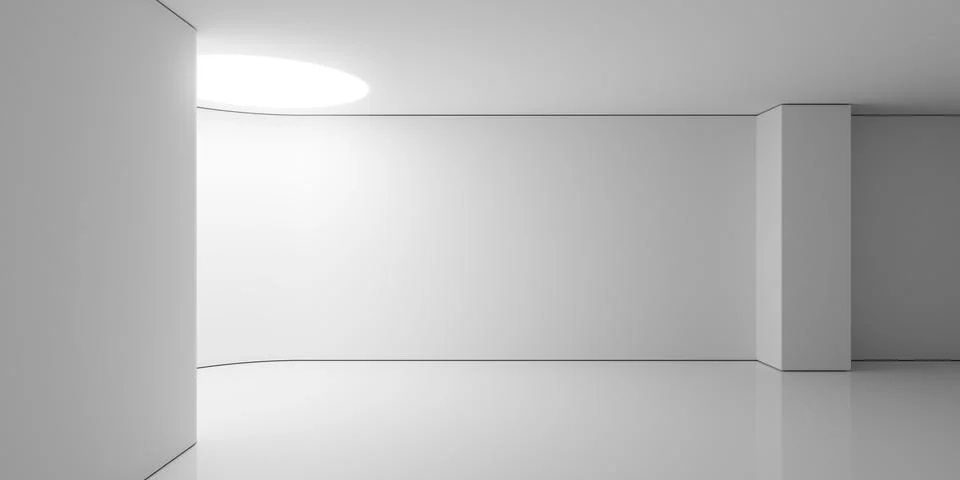 Empty blank white room or art gallery background pillar, bend wall and roun.. Stock Illustration