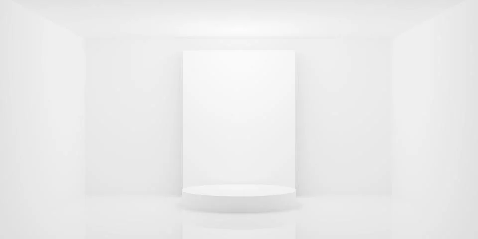 Empty blank white room or art gallery background with blank podium or dais .. Stock Illustration
