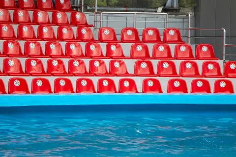 Empty bleachers before the performance in the pool Stock Photos