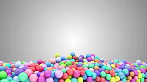 Empty Block Breaking Through From Heap of Colored Balls. Alpha Matte Stock Footage 123736778