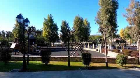 Empty blocked children playground in public park in residential area Stock Footage 150367137