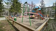 Empty Blocked Children Playground In Residential Area Of Chisinau, Moldova Stock Footage