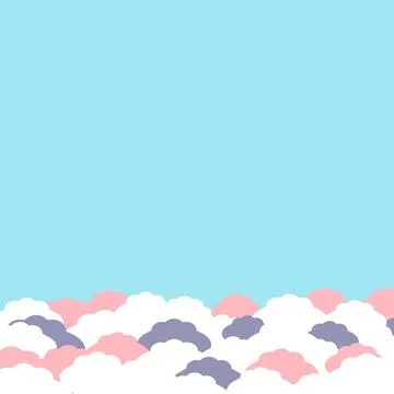 Empty blue background with abstract fluffy white and pink clouds. Stock Illustration