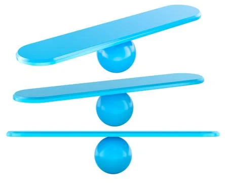 Empty blue balance scales, multiple angles and perspectives. 3D rendering Stock Illustration