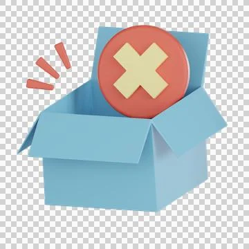Empty blue box with 3d red icon featuring yellow cross symbol inside, repre.. Stock Illustration