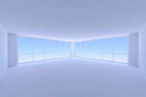 Empty blue business office room with two large windows wide view Stock Illustration