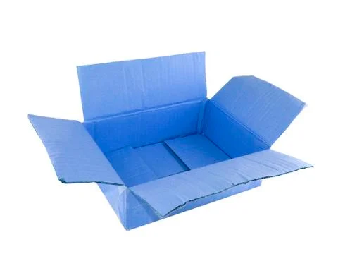 Empty blue cardboard box isolated on the white background Stock Photos