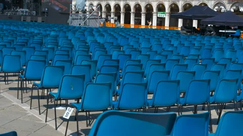 Empty blue chairs in piazza san marco await an audience Stock Footage 317222843